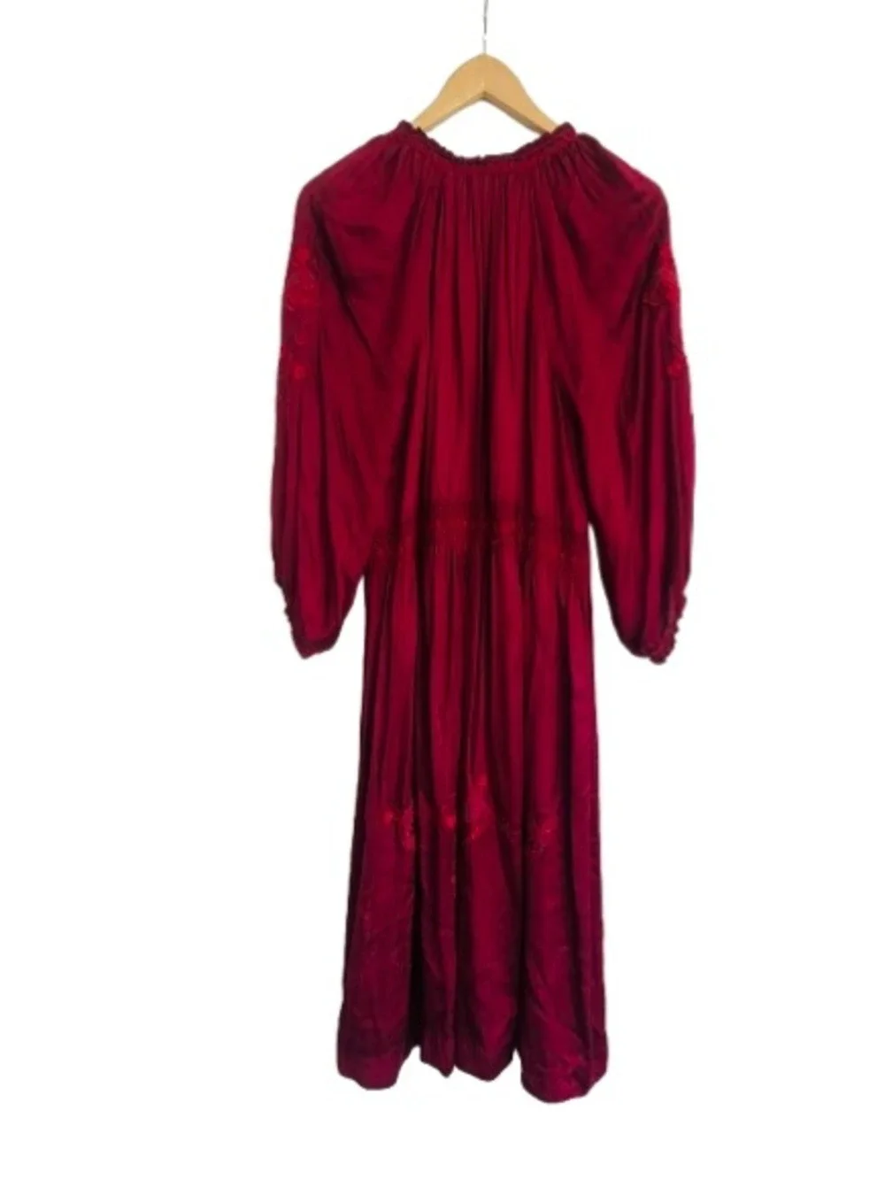 THE GREAT. Ornament Embroidered Dress | Dark red Midi Dress. Size 1 US Small 4-6